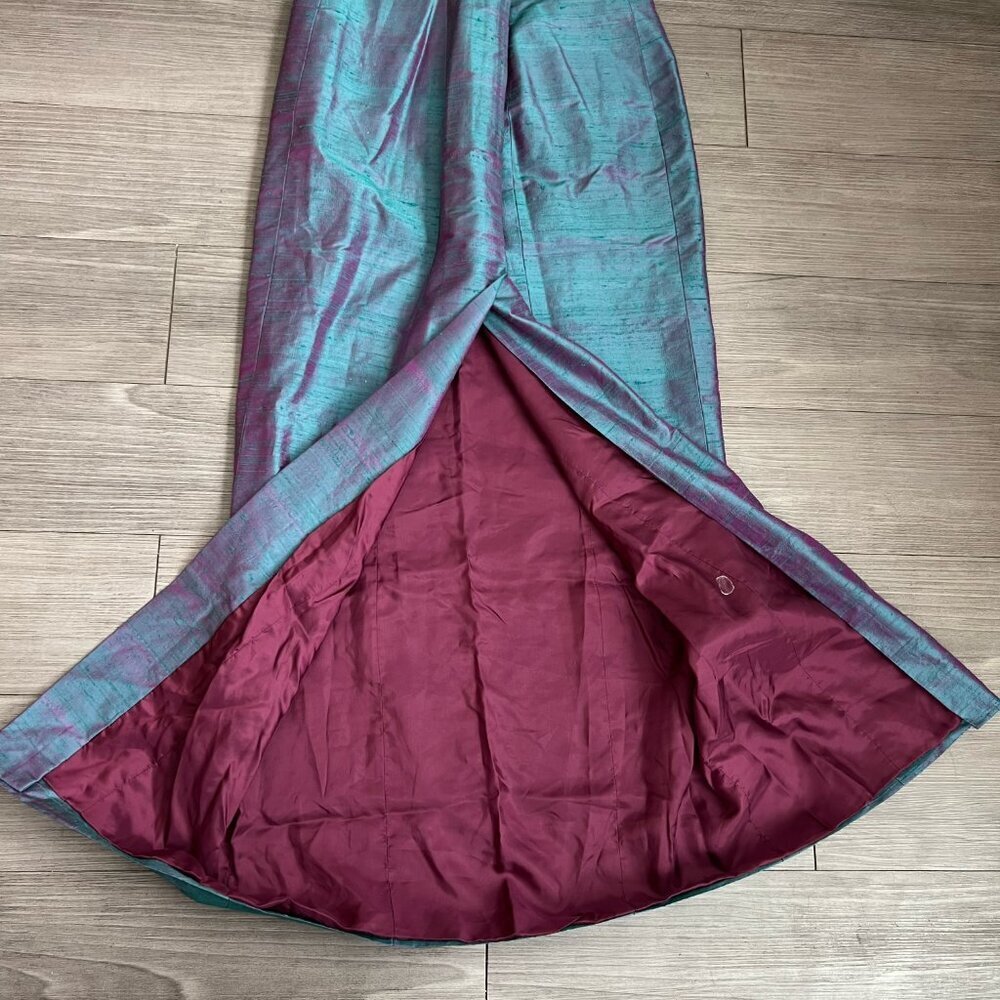 Vintage High Neck Purple & Blue Color Shift Cross Back Formal Maxi Dress Size L - Picture 3 of 6